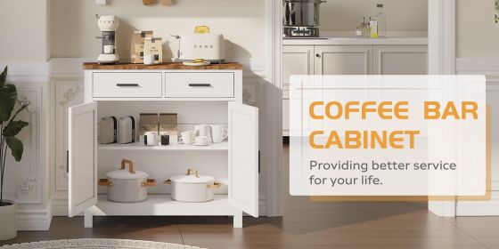 Kitchen Storage Cabinet, Modern Farmhouse Buffet Cabinet with Storage, Coffee Bar with 2 Drawers and 2 Doors, Floor Sideboard Buffet for Living R