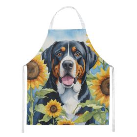 Greater Swiss Mountain Dog in Sunflowers Apron Cooking Kitchen Server Baking Crafts Gardening for Adult Women Men, Unisex, Large, Multicolor