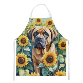 Mastiff in Sunflowers Apron Cooking Kitchen Server Baking Crafts Gardening for Adult Women Men, Unisex, Large, Multicolor