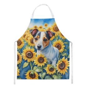 Jack Russell Terrier in Sunflowers Apron Cooking Kitchen Server Baking Crafts Gardening for Adult Women Men, Unisex, Large, Multicolor