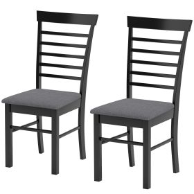 HOMCOM Wooden Dining Chairs Set of 2, Farmhouse Upholstered Kitchen Chairs with Rubber Wood Frame, Black and Gray