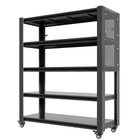 78"H 5 Tier Adjustable Shelving with Pegboard and Wheel, Heavy Duty Storage Shelves, Metal Shelving Unit Multipurpose Shelf for Warehouses, Garag