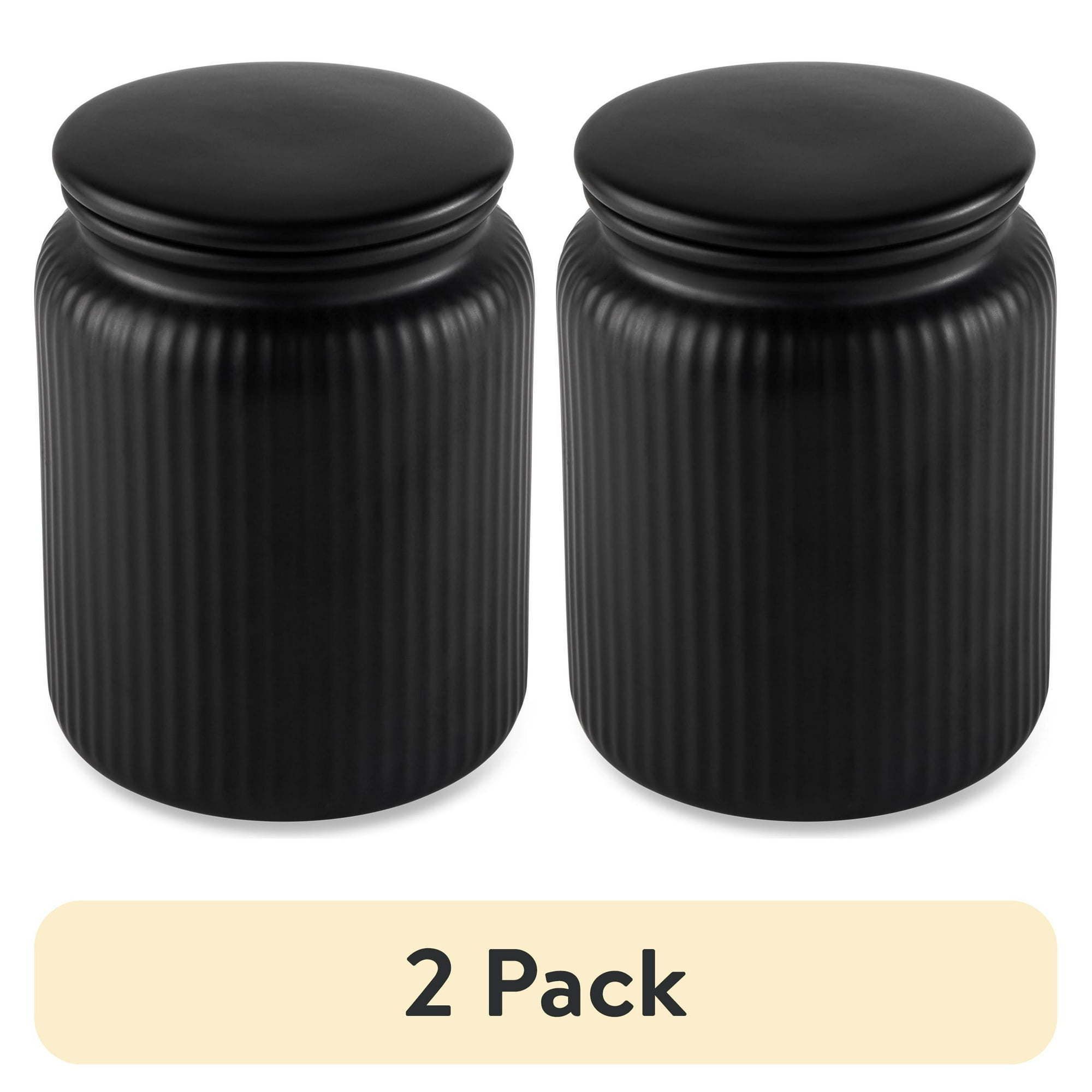 (2 pack) Medium (815mL) Ceramic Ribbed Kitchen Organization Jar, Black
