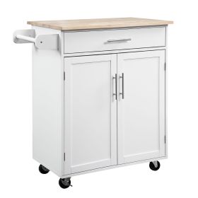 HOMCOM Kitchen Island Cart Rolling Trolley Cart with Drawer, Storage Cabinet & Towel Rack, White (Color: as Pic)