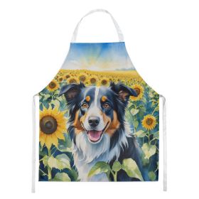 Border Collie in Sunflowers Apron Cooking Kitchen Server Baking Crafts Gardening for Adult Women Men, Unisex, Large, Multicolor (Default: Default)